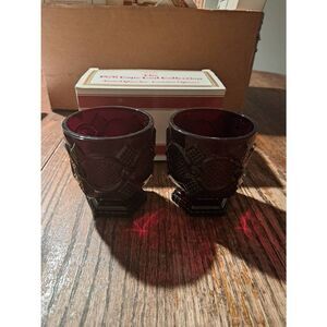 Vintage 1988 Avon Cape Cod Ruby Red Glassware Footed Glasses Set of 2 w/ Box NOS